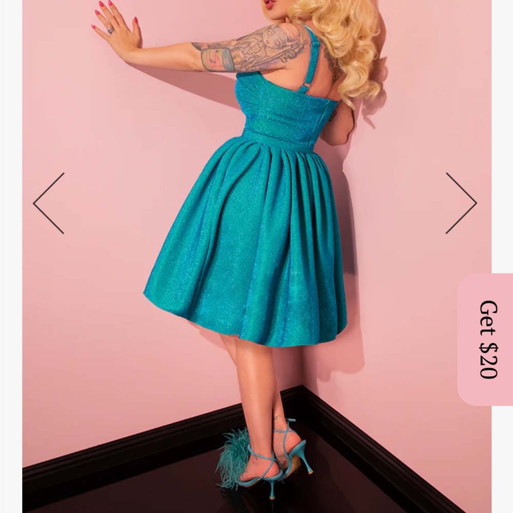 Vixen By Micheline Pitt Jawbreaker Swing Dress In Turquoise Lurex XL - Picture 2 of 7